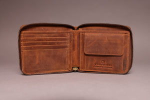 Woodbridge Men's Cognac Brown Zip Around Leather Wallet