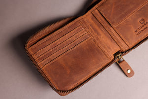 Woodbridge Men's Cognac Brown Zip Around Leather Wallet