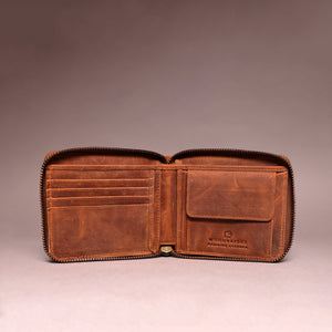 Woodbridge Men's Cognac Brown Zip Around Leather Wallet