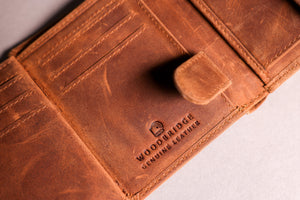 Woodbridge Men's Trifold Cognac Brown Leather Wallet With Coin Pocket