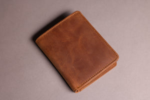 Woodbridge Men's Trifold Cognac Brown Leather Wallet With Coin Pocket