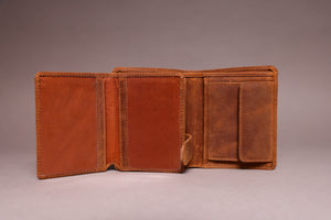 Woodbridge Men's Trifold Cognac Brown Leather Wallet With Coin Pocket