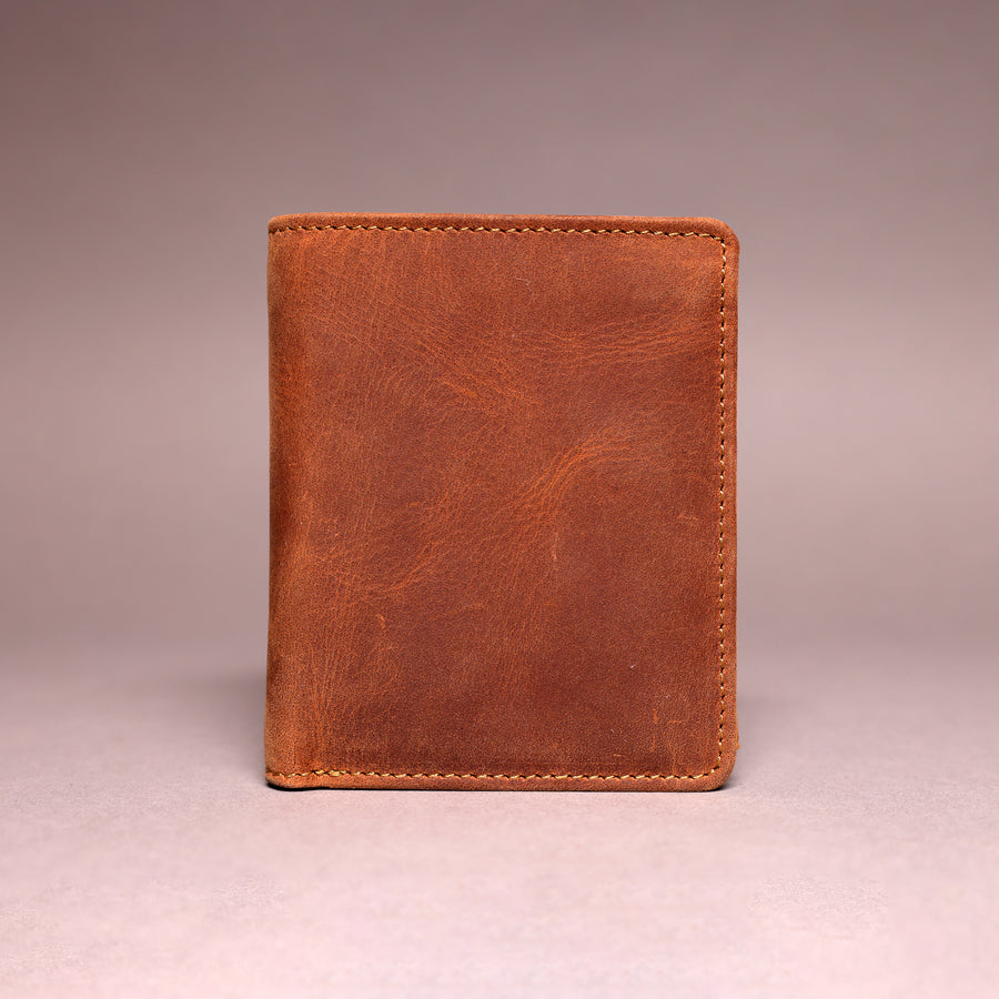 Woodbridge Men's Trifold Cognac Brown Leather Wallet With Coin Pocket