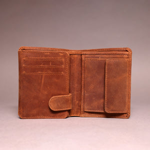 Woodbridge Men's Trifold Cognac Brown Leather Wallet With Coin Pocket