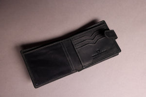 Woodbridge Men's Bifold Black Leather Wallet With Outside Big Coin Pocket