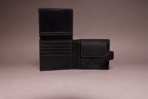 Woodbridge Men's Bifold Black Leather Wallet With Coin Pocket