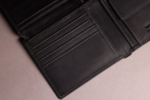 Woodbridge Men's Bifold Black Leather Wallet With Coin Pocket