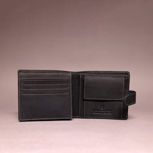 Woodbridge Men's Bifold Black Leather Wallet With Coin Pocket