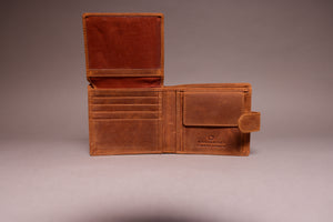 Woodbridge Men's Bifold Cognac Brown Leather Wallet With Coin Pocket