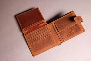 Woodbridge Men's Bifold Cognac Brown Leather Wallet With Coin Pocket