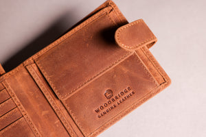 Woodbridge Men's Bifold Cognac Brown Leather Wallet With Coin Pocket