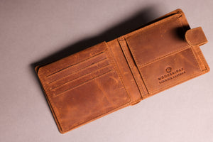 Woodbridge Men's Bifold Cognac Brown Leather Wallet With Coin Pocket