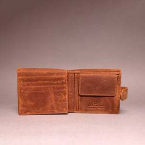 Woodbridge Men's Bifold Cognac Brown Leather Wallet With Coin Pocket