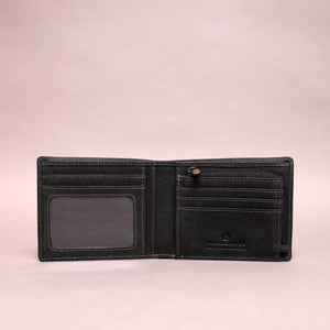 Woodbridge Men's Bifold Black Leather Wallet With Big Coin Pocket