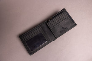 Woodbridge Men's Bifold Black Leather Wallet With Big Coin Pocket