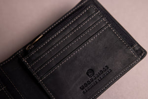 Woodbridge Men's Bifold Black Leather Wallet With Big Coin Pocket