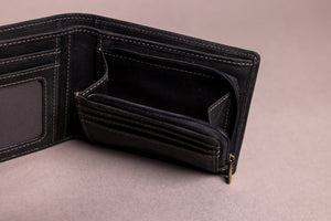 Woodbridge Men's Bifold Black Leather Wallet With Big Coin Pocket