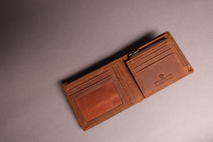 Woodbridge Men's Bifold Cognac Brown Leather Wallet With Big Coin Pocket