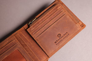 Woodbridge Men's Bifold Cognac Brown Leather Wallet With Big Coin Pocket