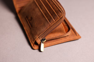 Woodbridge Men's Bifold Cognac Brown Leather Wallet With Big Coin Pocket