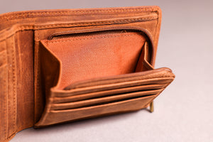 Woodbridge Men's Bifold Cognac Brown Leather Wallet With Big Coin Pocket