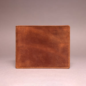 Woodbridge Men's Bifold Cognac Brown Leather Wallet With Big Coin Pocket