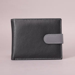 Biggs & Bane Large Capacity Men's Bifold Black & Grey Leather Wallet