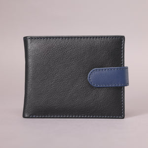 Biggs & Bane Large Capacity Men's Bifold Black & Navy Leather Wallet