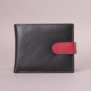 Biggs & Bane Men's Bifold Black & Burgundy Leather Wallet With Tab Coin Pocket