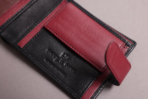 Biggs & Bane Men's Bifold Black & Burgundy Leather Wallet With Tab Coin Pocket