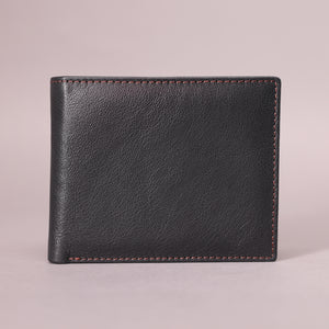 Biggs & Bane Men's Bifold Black & Dark Brown Leather Wallet With Large Zip Coin Pocket