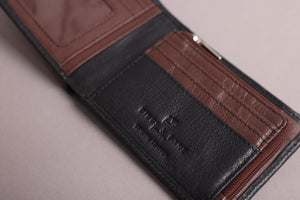 Biggs & Bane Men's Bifold Black & Dark Brown Leather Wallet With Large Zip Coin Pocket