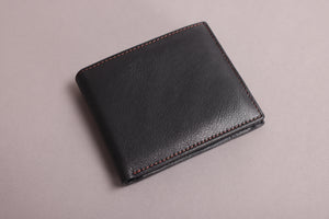 Biggs & Bane Men's Bifold Black & Dark Brown Leather Wallet With Large Zip Coin Pocket