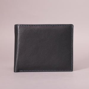 Biggs & Bane Men's Bifold Black & Navy Leather Wallet With Large Zip Coin Pocket