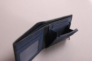 Biggs & Bane Men's Bifold Black & Navy Leather Wallet With Large Zip Coin Pocket