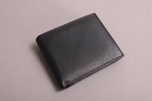 Biggs & Bane Men's Bifold Black & Burgundy Leather Wallet With Large Zip Coin Pocket