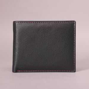 Biggs & Bane Men's Bifold Black & Burgundy Leather Wallet With Large Zip Coin Pocket