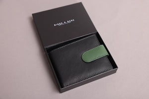 Biggs & Bane Men's Bifold Black & Green Leather Wallet With Large External Coins Pocket With Gusset