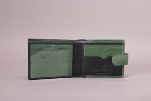 Biggs & Bane Men's Bifold Black & Green Leather Wallet With Large External Coins Pocket With Gusset