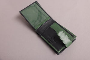 Biggs & Bane Men's Bifold Black & Green Leather Wallet With Large External Coins Pocket With Gusset