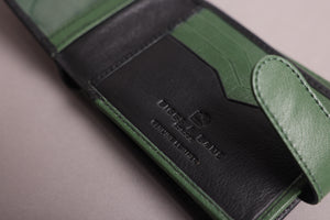 Biggs & Bane Men's Bifold Black & Green Leather Wallet With Large External Coins Pocket With Gusset