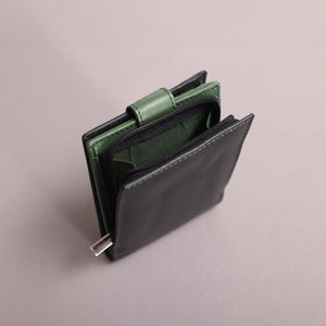 Biggs & Bane Men's Bifold Black & Green Leather Wallet With Large External Coins Pocket With Gusset