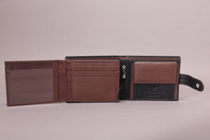 Biggs & Bane Large Capacity Men's Bifold Black & Dark Brown Leather Wallet