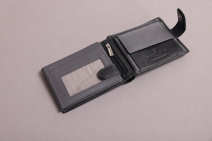 Biggs & Bane Large Capacity Men's Bifold Black & Grey Leather Wallet