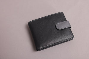 Biggs & Bane Large Capacity Men's Bifold Black & Grey Leather Wallet