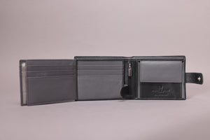 Biggs & Bane Large Capacity Men's Bifold Black & Grey Leather Wallet