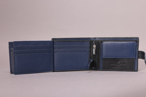 Biggs & Bane Large Capacity Men's Bifold Black & Navy Leather Wallet