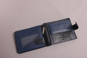 Biggs & Bane Large Capacity Men's Bifold Black & Navy Leather Wallet