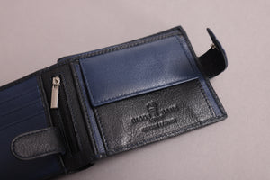 Biggs & Bane Large Capacity Men's Bifold Black & Navy Leather Wallet