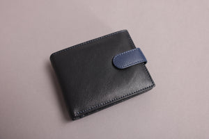 Biggs & Bane Large Capacity Men's Bifold Black & Navy Leather Wallet